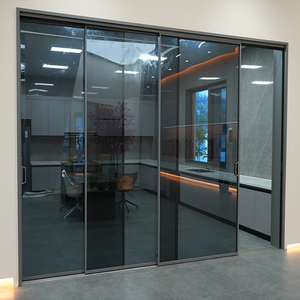 Porte coulissante innovante à vitrage synchrone à 3 voies, cadre <span class=keywords><strong>intérieur</strong></span> <span class=keywords><strong>en</strong></span> aluminium, <span class=keywords><strong>cloison</strong></span> de <span class=keywords><strong>verre</strong></span> mobile pour maisons de cuisine - Product Image 3