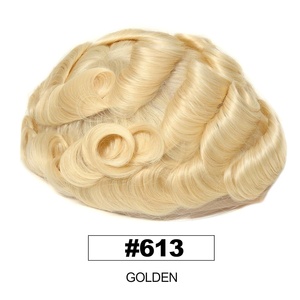 Topunique Perruque pour homme en cheveux humains Remy européens à dentelle frontale TUS03 Doré 110% Densité moyenne 28mm Lisse 8x10 pouces - Product Image 2
