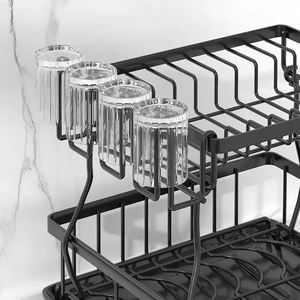 Rak Piring 2 Tingkat Baja Karbon Praktis, Lipat Besar, Organizer Rumah dengan Alas Pengering, Tempat Penyimpanan Dapur Berdiri - Product Image 6