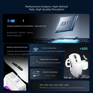 <span class=keywords><strong>Souris</strong></span> de jeu OEM 68g 6D légère, rechargeable, trois modes, sans fil 2.4GHz, filaire, DPI 10000, ergonomique, avec base de charge - Product Image 4