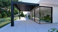 Gran pérgola de aluminio para exteriores con luces LED Louvre Lados Cortinas Techo automático Pantalla enrollable Persianas para pabellones de jardín