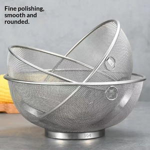 Bol passoire en acier inoxydable à mailles fines, épaissi, pour le lavage du riz, des fruits et des légumes en cuisine - Product Image 3