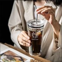 Gobelet à thé en verre transparent haute capacité 450 ml, bouteille d'eau froide pour jus, avec paille, pour le bureau, l'école