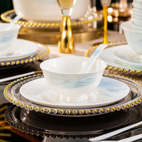 Service de vaisselle en porcelaine fine (Bone China) – Bols et assiettes compatibles micro-ondes, design moderne et minimaliste, couleur sous glaçure haute température de Jingdezhen, ensemble cadeau