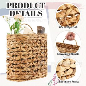 Woven Straw <b>Storage</b> Basket Round <b>Wall</b> Mounted <b>Hanging</b> Organizer For Office Books Envelopes - Product Image 4