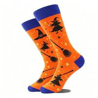 Chaussettes d'Halloween pour adultes en gros – Chaussettes de fête en coton imprimées multicolores Citrouille, Fantôme, Sorcière pour hommes