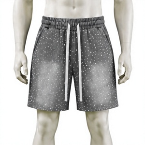 Shorts de jogging décontractés pour hommes en coton éponge, avec cordon de serrage, imprimé éclaboussures effet délavé, pour le sport et la gym - Product Image 1