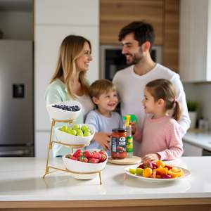 Ensemble de bols à fruits de luxe moderne, motif carré, plateau de service ovale en porcelaine avec support métallique, pack de trois plats pour usage domestique - Product Image 2