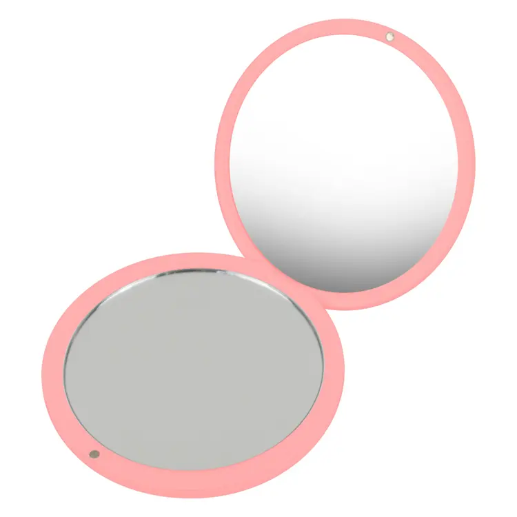 Personalised Fashionable White Round Plastic Cosmetic Double side Fold Portable Makeup Compact Pocket Mirror