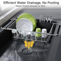 Égouttoir à vaisselle double niveau en acier inoxydable 304 avec porte-gobelets et porte-ustensiles, support de cuisine multifonctionnel et réglable