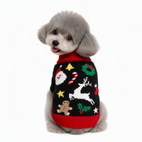 Pull pour chien à motif personnalisé, noir, Noël, Père Noël, renne, jacquard, col roulé doux, tricot chaud, vêtements d'hiver pour petits chiens