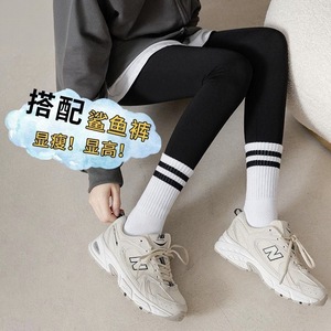 Women's Black White Gray Double Stripe Crew <b>Socks</b> High Waisted Casual Sports <b>Socks</b> For Youth - Product Image 3