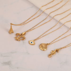 Collana con Pendente Fleur De <span class=keywords><strong>Lys</strong></span> in Acciaio Inossidabile Personalizzata Placcata Oro 18k - Product Image 6