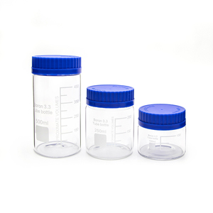 Großvolumige Transparente Graduierte Glasflaschen aus Borosilikat mit Weiter Öffnung und Blauem Schraubverschluss für Laborreagenzien - Product Image 1