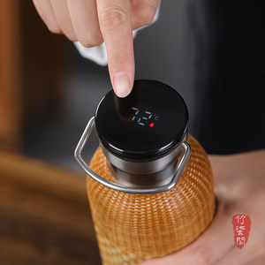 Bamboo Woven Insulated Water <b>Bottle</b> Stainless Steel <b>Thermos</b> Portable Outdoor Camping Hot Water Flask Straight Cup Screw Cap - Product Image 2