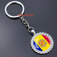 Porte-clés fleur en strass drapeau d'Andorre, très populaire, pour sac à dos, décoration de clés, breloque de portefeuille, souvenir de voyage