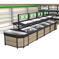 Étagère de présentation de fruits et légumes frais en acier inoxydable robuste pour supermarché, double face, design métallique multifonctionnel