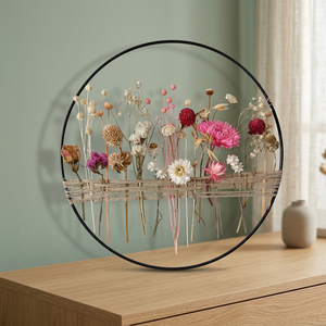 Corona de Flores Secas Redonda, Arte Decorativo Bohemio Hecho a Mano para Pared, Paquete Individual Sin Iluminación - Product Image 4