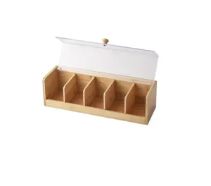 Natural Wooden Bamboo Tea Box 5 Compartment Tea Bag Storage Stores up to Packets Tea Storage Containers