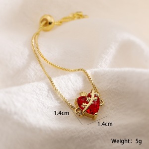 Bracciale regolabile HS152 placcato oro 18K <span class=keywords><strong>con</strong></span> zirconi rossi a forma di Cuore Sacro, Spada, Fiamma <span class=keywords><strong>e</strong></span> Amore, gioiello da donna - Product Image 6