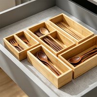 Ensemble d'organisateurs de tiroirs en bambou écologiques et personnalisables, de différentes tailles, pour ustensiles de cuisine, bureau et organisation de la maison