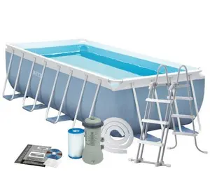 INTEX 26788 400*200*100CM Rectangle gris clair famille cadre amusant au-dessus du sol cadre en acier piscine