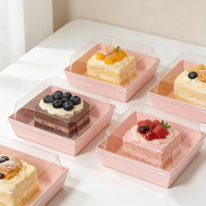 Caja de Embalaje para Charcutería al por Mayor con Ventana, Caja Rosa para Tiramisú, <span class=keywords><strong>Donuts</strong></span>, Postres, Mousse y Pasteles con Tapa Transparente, Caja para Entrega de Pasteles - Product Image 2