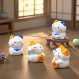 Vente flash - Statues Kawaii Maneki Neko - Mini figurines de chat porte-bonheur en résine pour la décoration de la maison, du bureau ou du tableau de bord de la voiture - Product Image 1