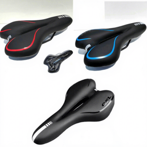 Selle de vélo en silicone noir, rouge, bleu, mélange de couleurs, confortable, siège de vélo de montagne, rembourrage en gel, unisexe, adulte, toutes saisons - Product Image 1