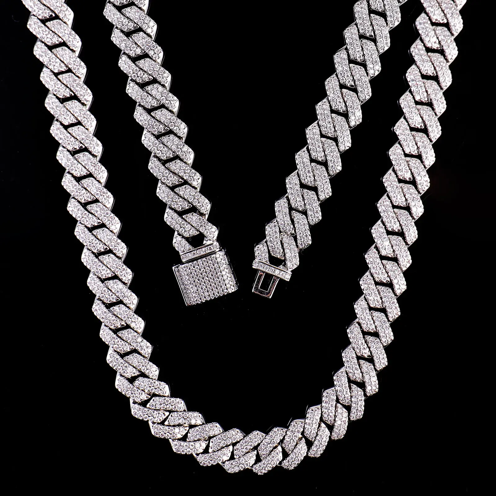 hip hop 10mm 12mm ice out mossianite cuban link chains 925 sterling silver men cuban necklace jewelry men hip hop bracelet