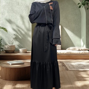 Muslim Women's Modest Maxi <b>Dress</b> - Lightweight Thin Satin, Layered Sleeves with Diamond (Style 6789) - Product Image 1