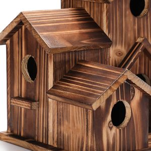 Arka bahçe için dış 6 delik el yapımı doğal kuş evi için büyük kahverengi ahşap kuş evleri - Product Image 3