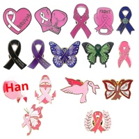 Broche en alliage Ruban de charité, multicolore (rose, violet, noir), badge promotionnel et commémoratif, avec motifs Cœur, Gants de boxe, Papillon
