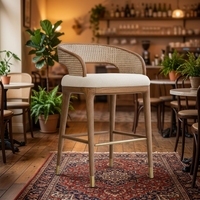Chaise en rotin tressé rétro de haute qualité, chaise de bar simple en bois et rotin pour restaurant