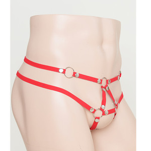 Culotte string rouge pour homme avec anneau métallique, taille basse élastique, en polyester, élasthanne et nylon - Product Image 2