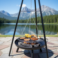 Barbecue au charbon de bois moderne en fer de haute qualité avec trépied, grille à hauteur réglable pour camping en extérieur, barbecue, jardin, patio, foyer