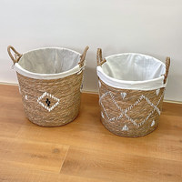Panier de rangement en rotin tressé fait main personnalisé, forme ovale, 36x36cm, design moderne et simple, panier décoratif portable