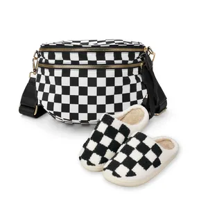 Custom Slides Slippers Crossbody Bag Outdoor Sport Waterproof Waist Belt Bag Fashion Fur Slippers And Bag Set