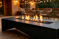 Cheminée d'extérieur rectangulaire moderne en acier Corten, robuste, à gaz, grande table de feu à bois combustible avec garantie de 5 ans