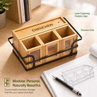 Caixa Organizadora Modular de Talheres em Bambu com 4 Compartimentos e Janela Transparente para Bancada de Cozinha