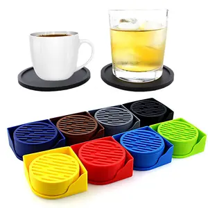 Posavasos de silicona personalizado para bebidas, almohadilla antideslizante para taza redonda negra, posavasos para café, cerveza, botella de vino