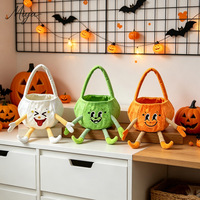 W01 Neue Fanny Cartoon 3D Kürbismann-Gesichtsdruck Plüschtaschen für Halloween-Geschenkkörbe Kinder-Halloween-Süßigkeitentaschen