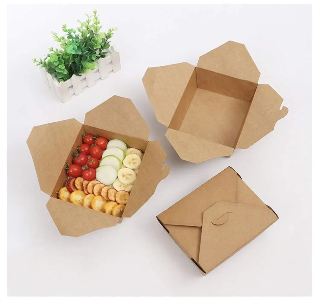 Wpack sinh thái thân thiện dùng một lần giấy kraft đưa ra thực phẩm container lấy đi hộp các tông