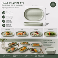 Assiette ovale à fond plat en mélamine gris mat, écologique, durable, incassable, passe au lave-vaisselle, plat de service pour restaurant et maison