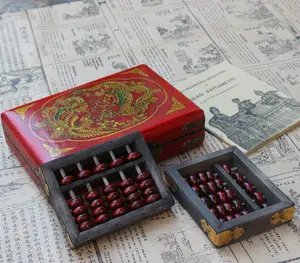 Antique Abacus Double 5-gear Abacus Wooden Abacus Beads with Antique Leather Box English Instructions Business Wedding Gifts