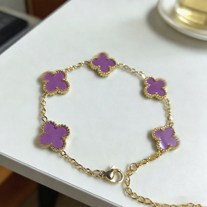 Collar de Lujo Ligero con Trébol de Cuatro Hojas, Unisex, Acero Inoxidable, Chapado en <span class=keywords><strong>Oro</strong></span> de 18K, Piedra Natural, Fritillaria de Doble Cara, a la Moda - Product Image 4