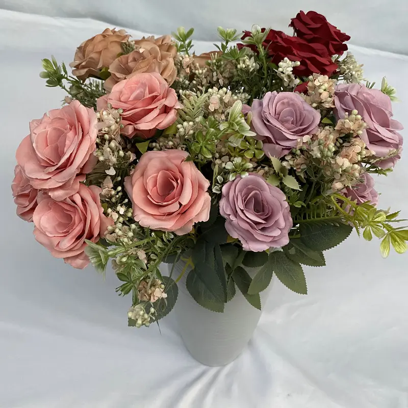 9 Hoofden Grote Nep Kunstmatige Rozen Zijden Bloemen Met Stengels Rode Kunstmatige Rozen Bos Voor Wedding Bridal Decor Indoor