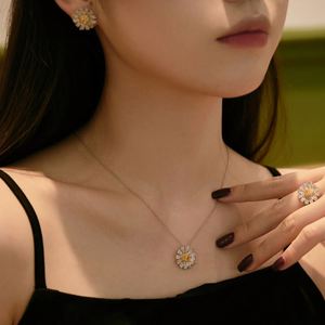 Dylam Stylish Women 925 Sterling Silver Separation Color Chrysanthemum <b>Daisy</b> 8A Cubic Zirconia Dress up Ring - Product Image 6