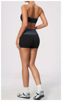 Ensemble de sport pour femme, direct usine : Haut court bandeau color block et short taille haute effet ventre plat et rehausseur de fessier, pour yoga et activités sportives