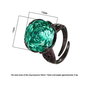 High Quality Jewelry Eco-friendly Copper Black Gold Plated Rose Cut 16MM White Cubic Zirconia Statement <b>Rings</b> for Women - Product Image 2